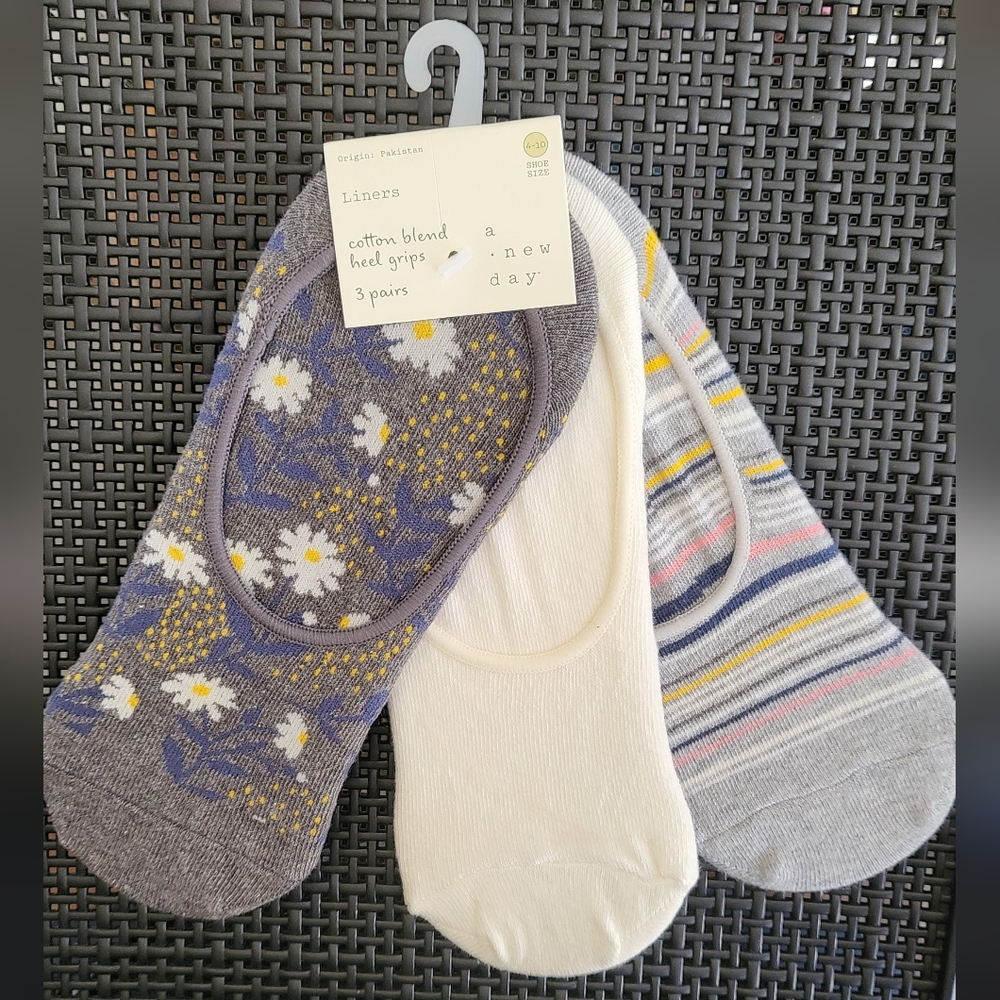 Cotton Blend Heel Grip Sock Liners 3 pairs.